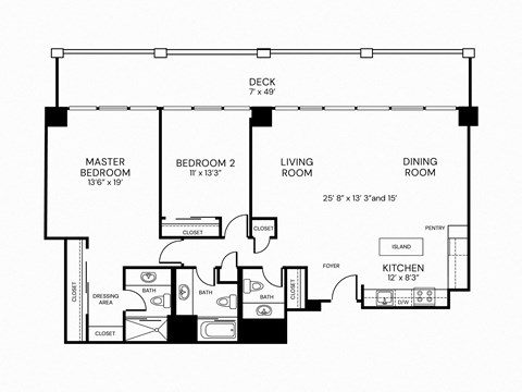 a floor plan of a studio apartment with a bedroom and a living room